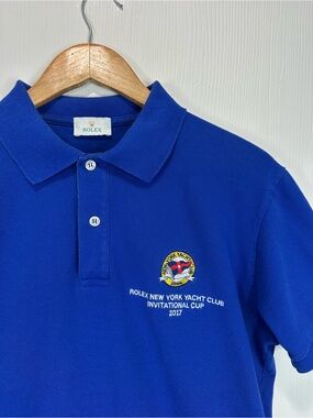 Rolex Men’s Polo Shirt in Bright Blue with Embroidered Crest